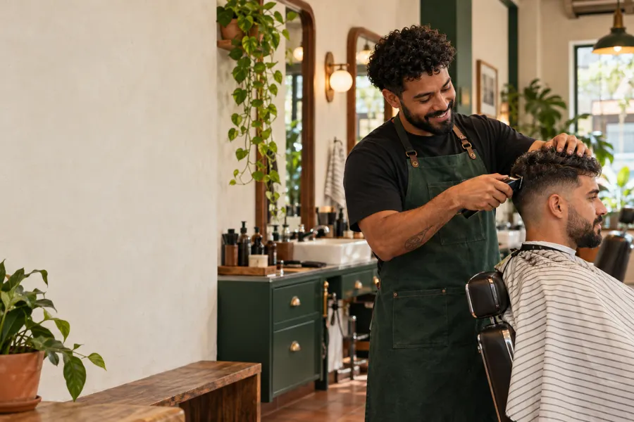 Barbeiro cortando o cabelo de um cliente