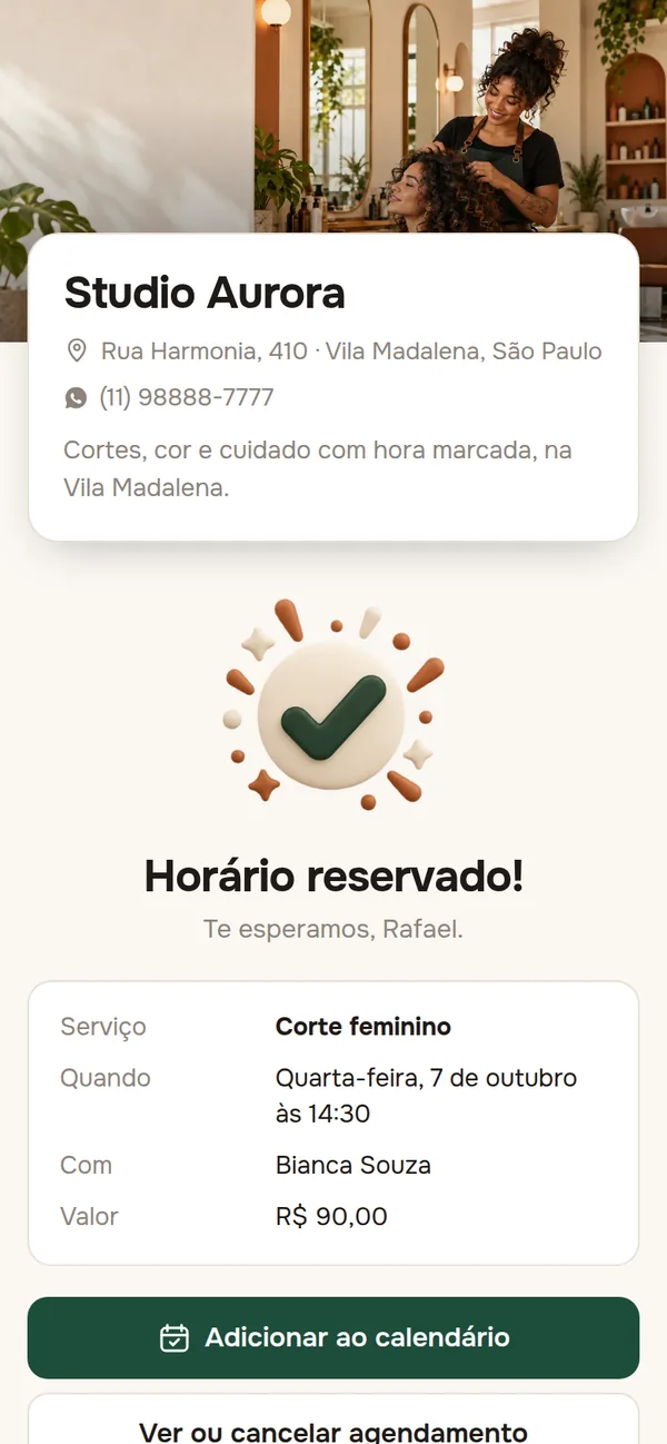 Horário reservado com sucesso